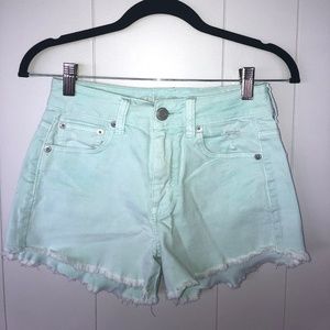 high waisted mint green denim shorts